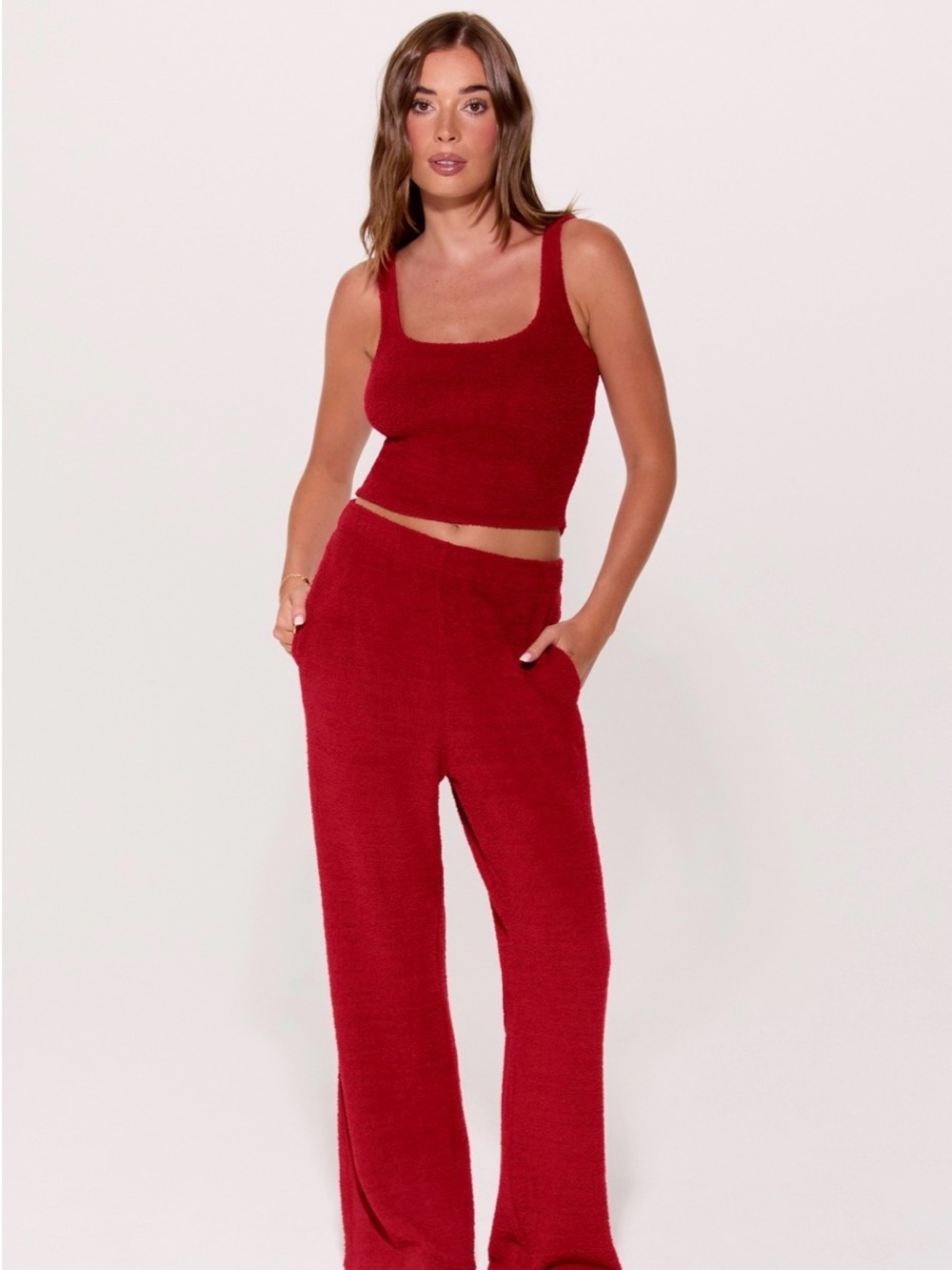 Cozy Red Knit Straight-Leg Pants - NWT - Pet Me Wide Leg Pant